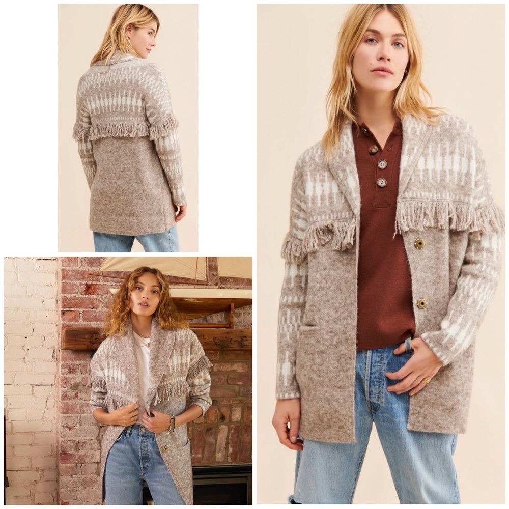 NWOT Heartloom Shania Fringe Southwestern Aztec Longline Cardigan Sweater Coat‍‍